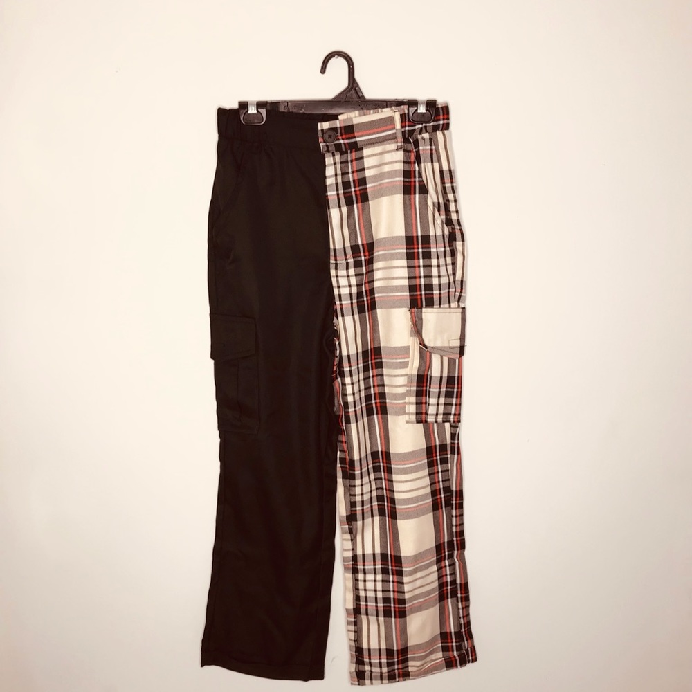 NWT plaid split contrast punk goth emo pants cargo rue 21 dark academia Y2k